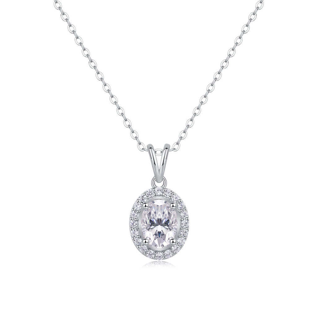 Egg-Shaped 1 Carat Moissanite S925 Sterling Silver V-Shaped Pendant Necklace