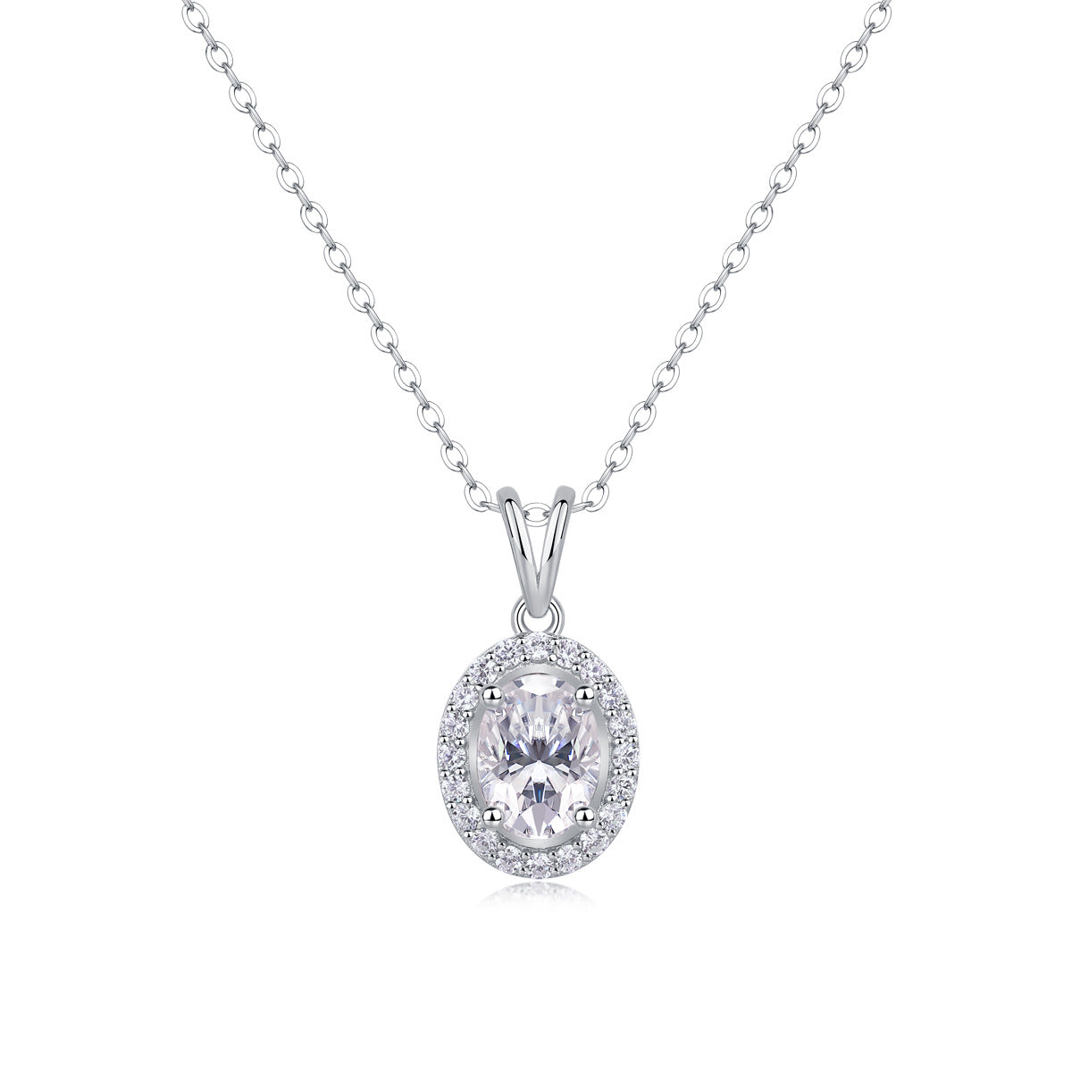 Egg-Shaped 1 Carat Moissanite S925 Sterling Silver V-Shaped Pendant Necklace