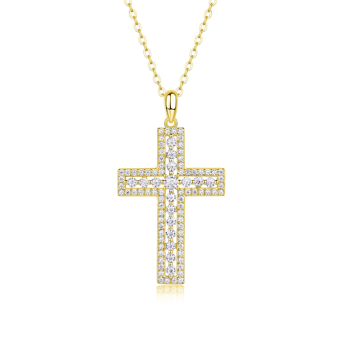 S925 Sterling Silver Plated with 18K Gold Moissanite Cross Pendant Diamon Necklac