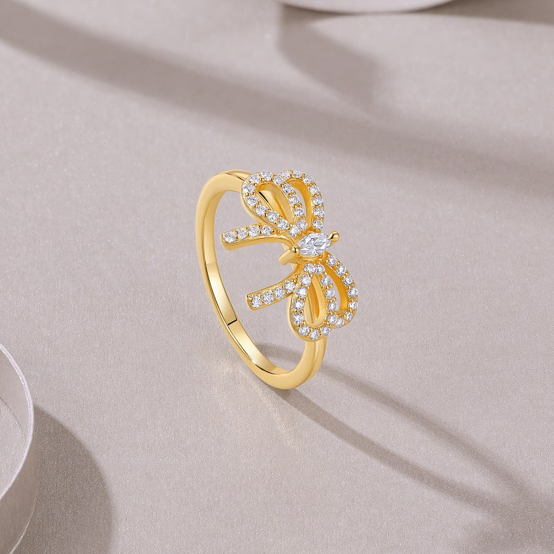 Butterfly Flower Moissanite Diamond Sterling Silver Plated 18K Gold Ring for Women
