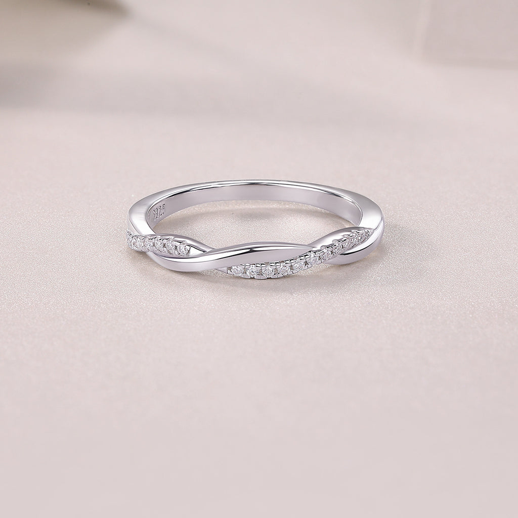S925 Plated 18K White Gold Moissanite Diamond Braided Ring Engagement Rings For Women