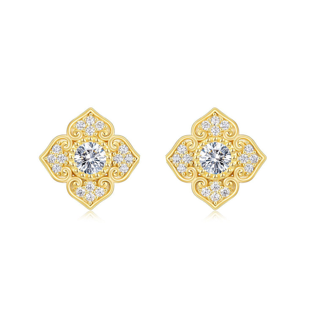 Moissanite Carved Decorative Earrings S925 Silver Plated with 18K Gold