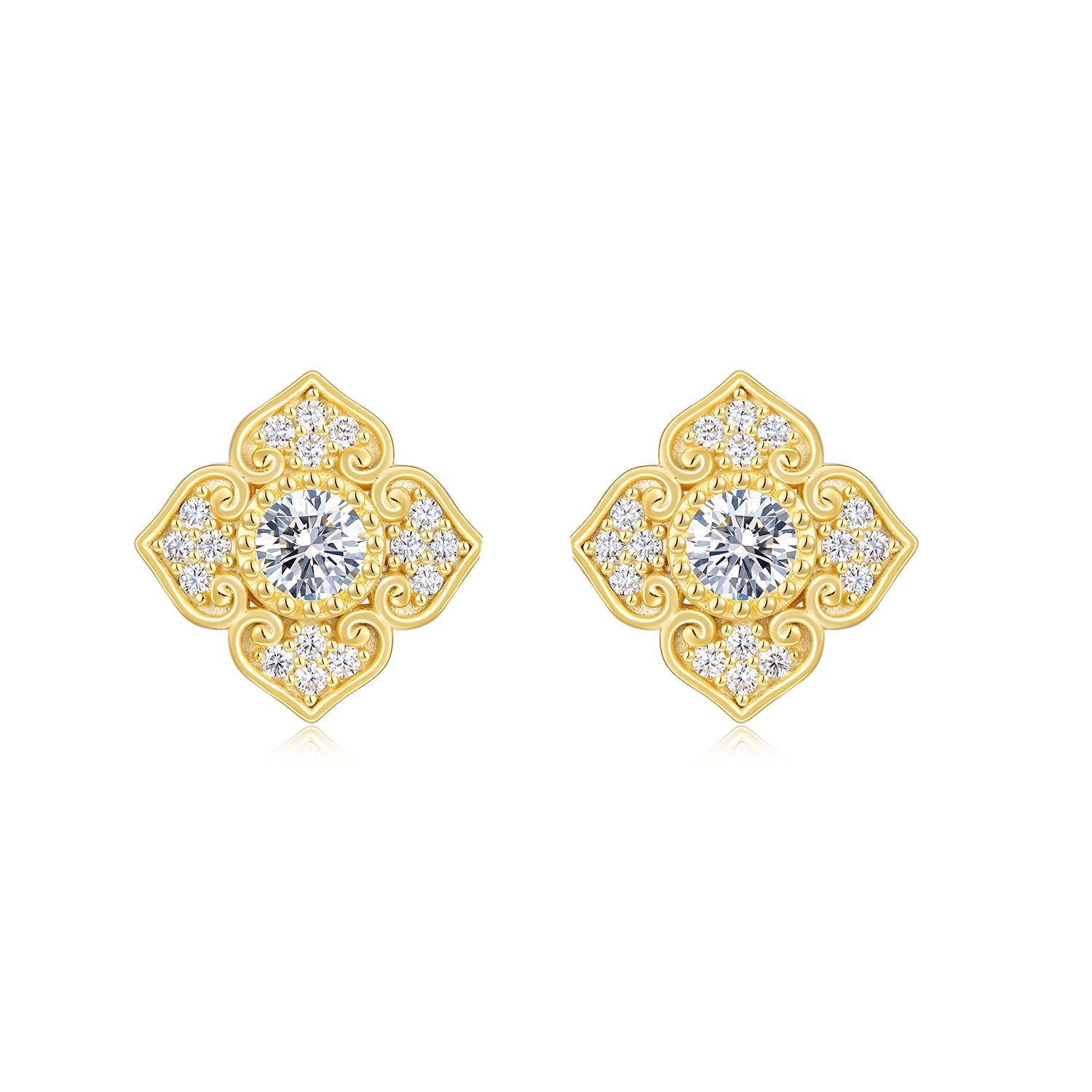 Moissanite Carved Decorative Earrings S925 Silver Plated with 18K Gold