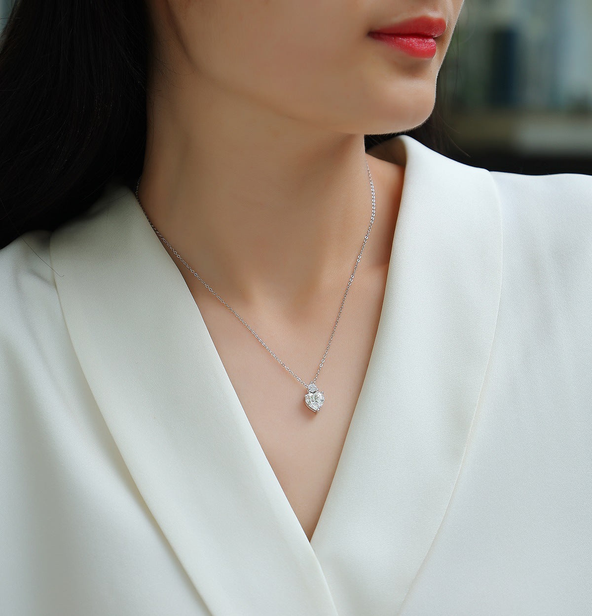 1 Carat Moissanite Heart-Shaped Pendant Necklace for Women