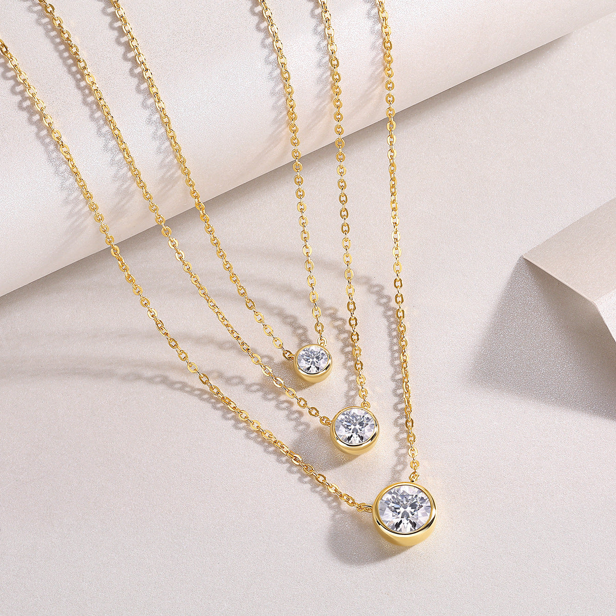 3.5CT Moissanite Three-Layer Stacked Necklace S925 Silver Plated with 18K Gold