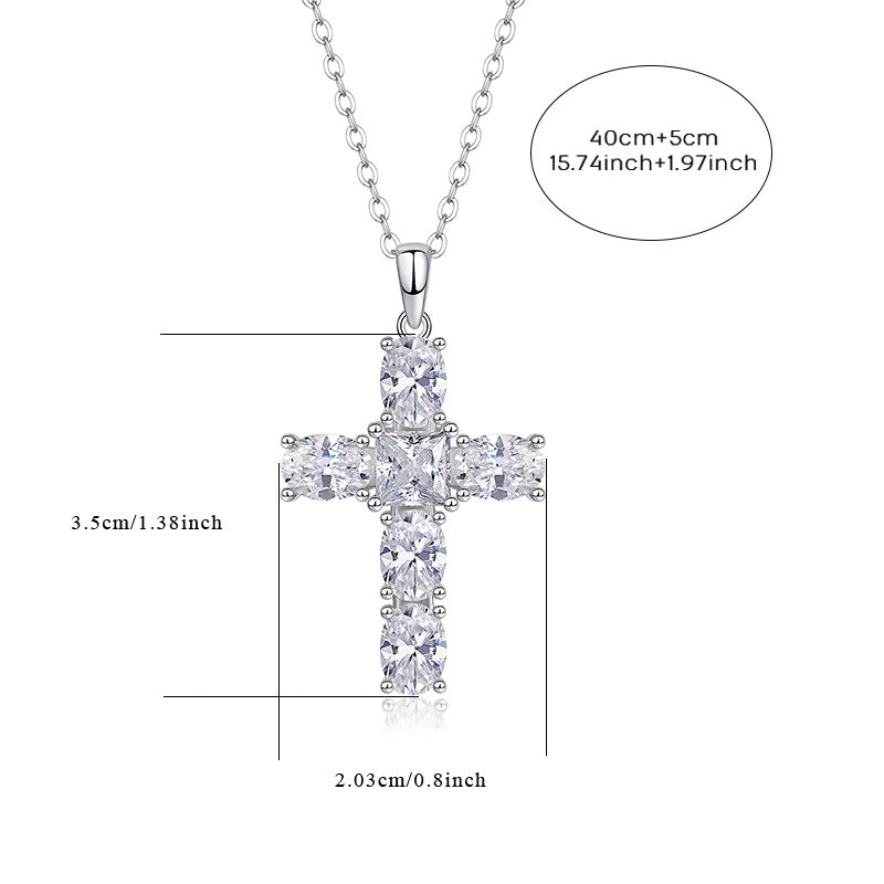Moissanite Cross Fashion Necklace S925 Plated with 18K White Gold