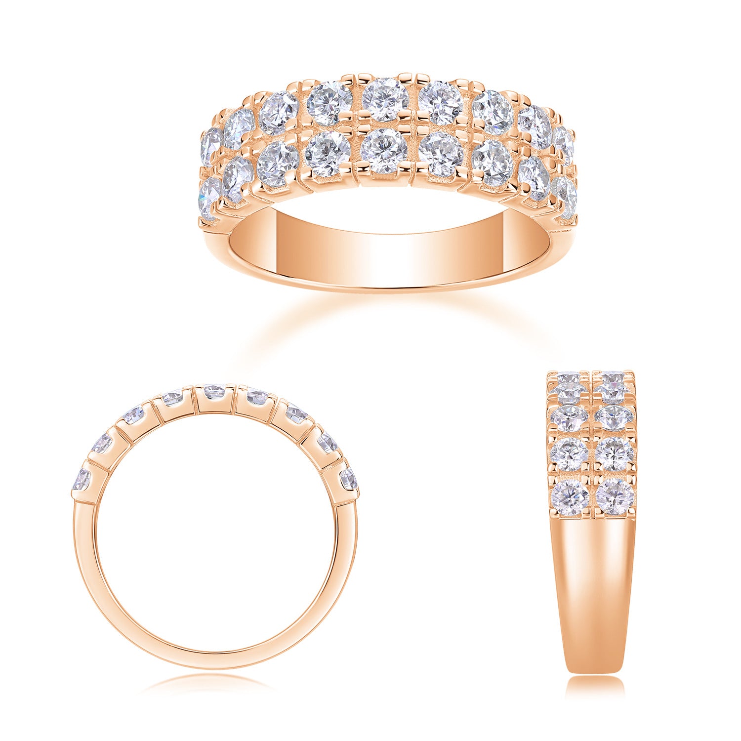 Double Row 1.8CT Moissanite Engagement Ring For Men and Women