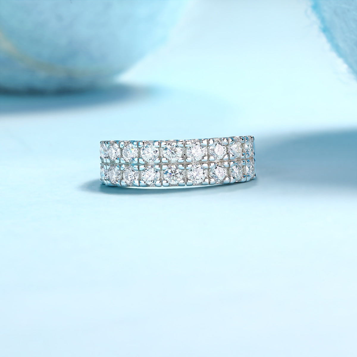 Double Row 1.8CT Moissanite Engagement Ring For Men and Women