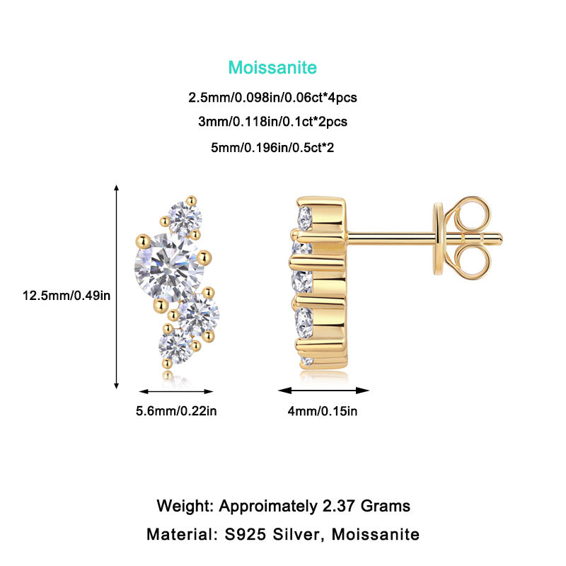 Moissanite Fancy Stud Earrings for Women S925 18K Gold Plated