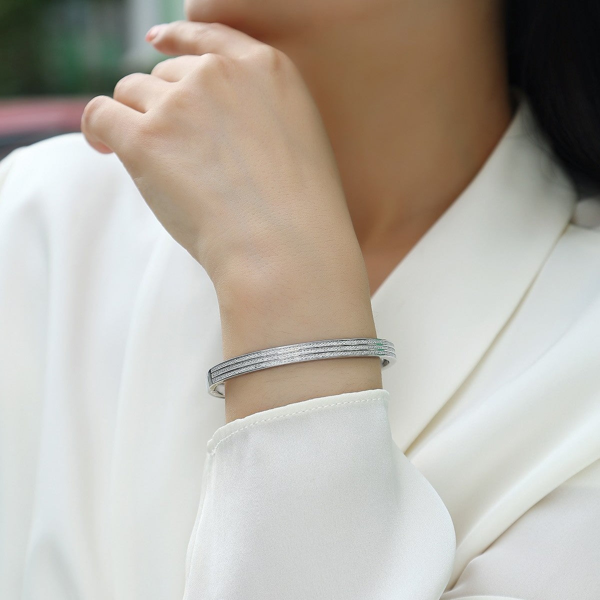 3 Rows Moissanite Bracelet for Women S925 Silver Plated with 18K White Gold