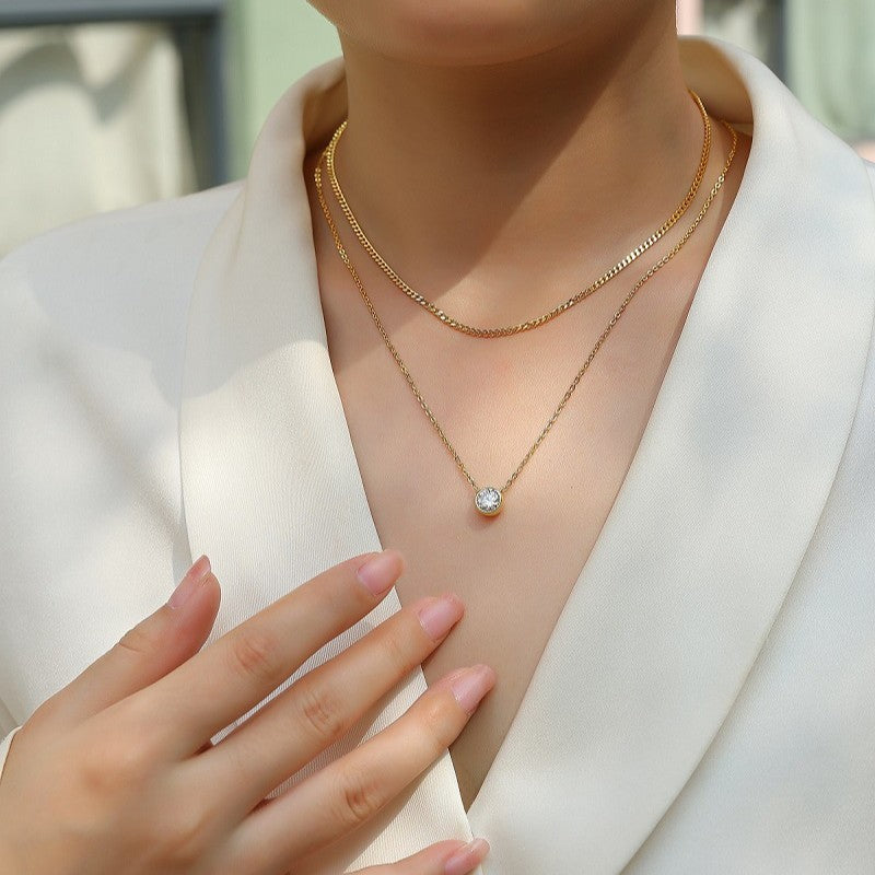 Moissanite Double Layer Necklace for Women S925 Silver Plated with 18K Gold