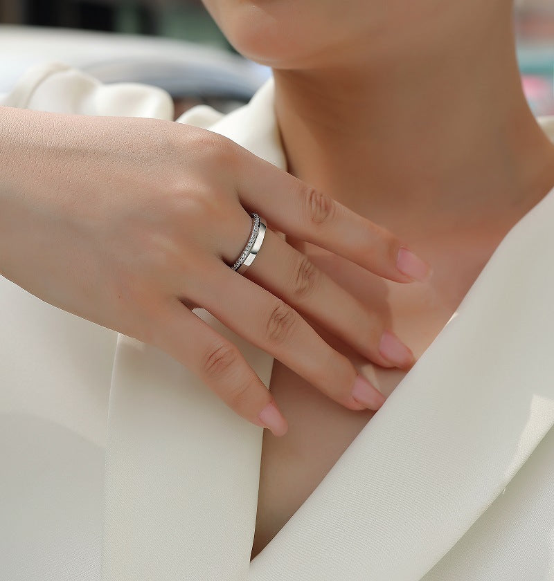 Trendy S925 Sterling Silver Minimalist Women's Ring Non-Fading Moissanite Cross-Border Ins Open Ring