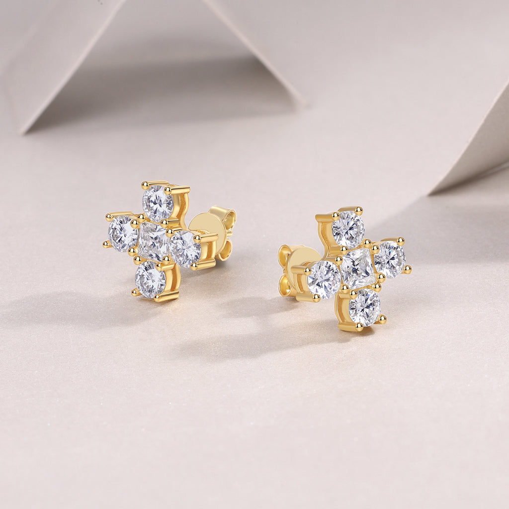 Cross S925 Sterling Silver Moissanite Unisex Earrings