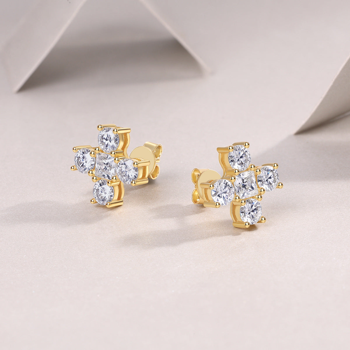 Cross S925 Sterling Silver Moissanite Unisex Earrings