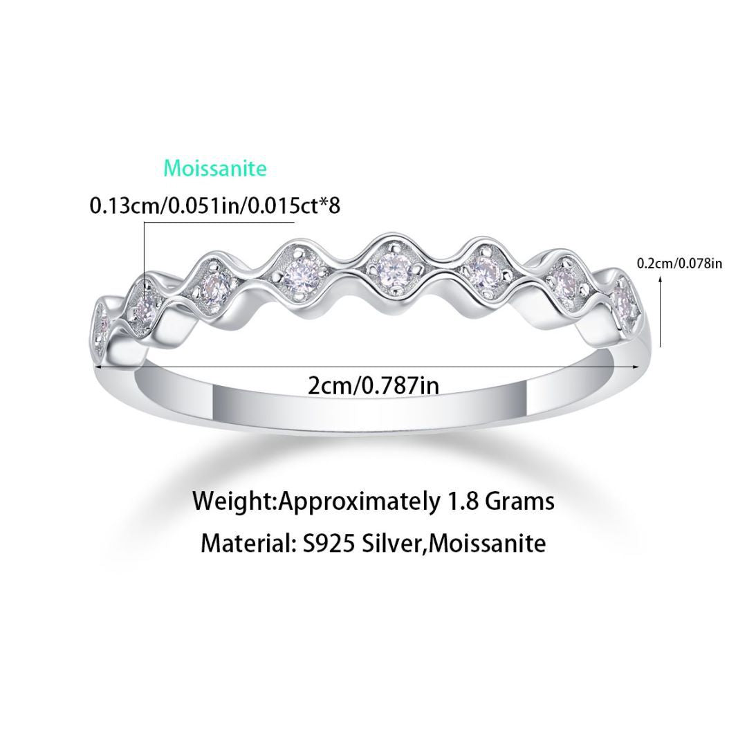 Wave-shaped Moissanite Diamond Ring for Women S925 Sterling Silver Plated with 18K Gold