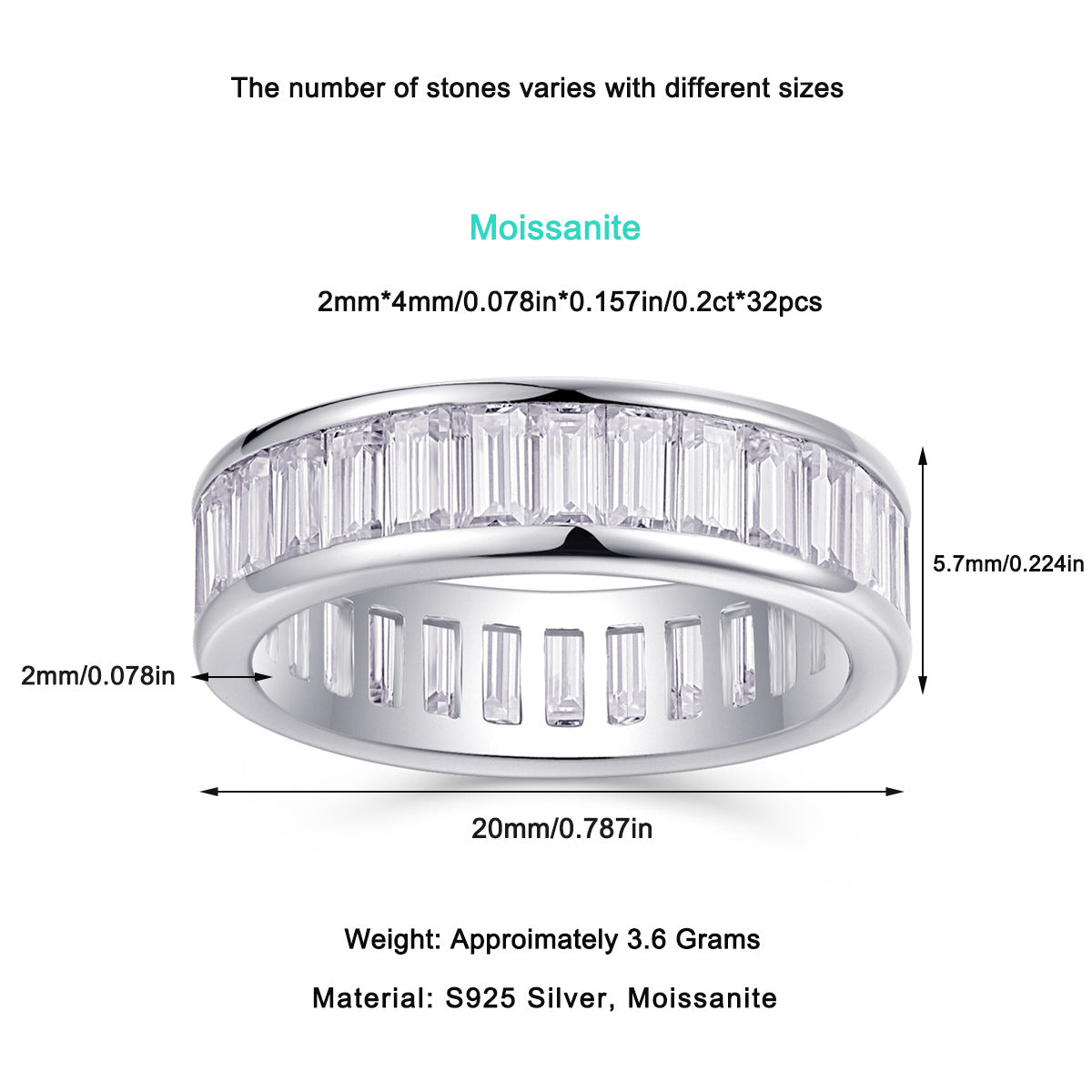 New Moissanite Diamond Ring for Women S925 Plated with 18K White Gold