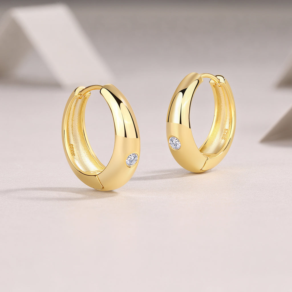 Moissanite Round Earrings S925 Sterling Silver Plated 18K Gold Earrings