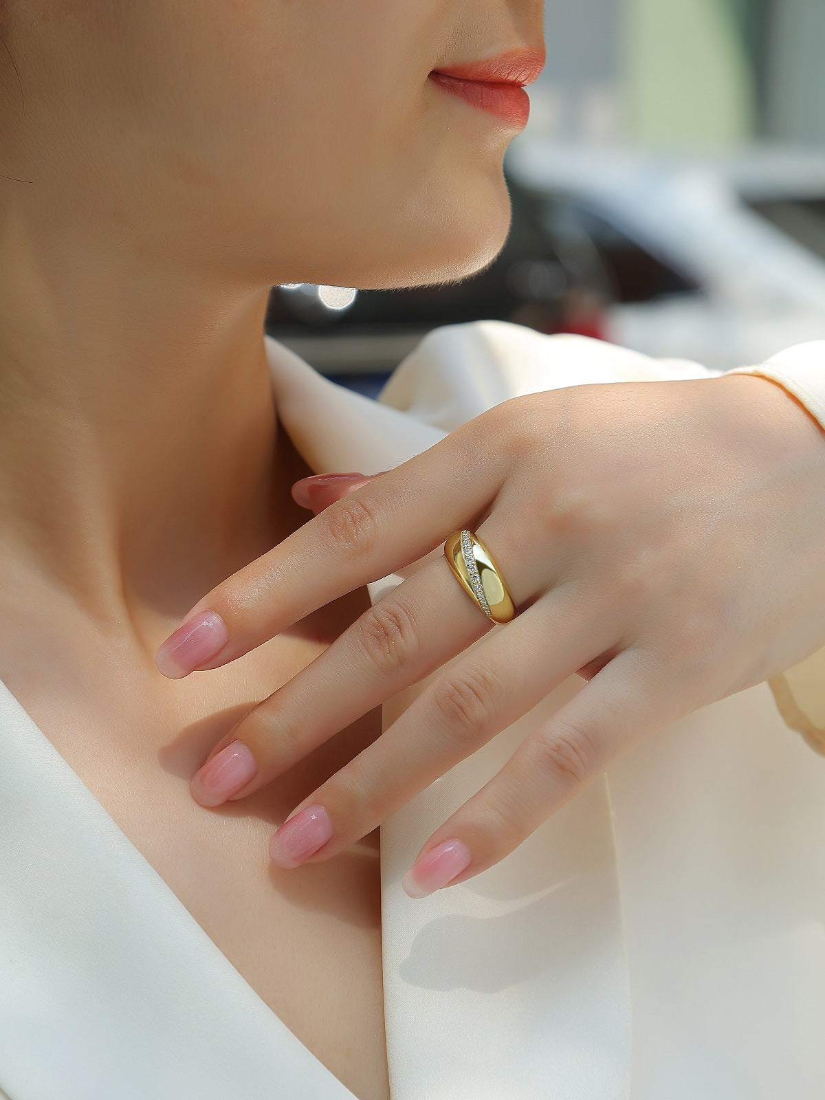 Vintage Gold Moissanite Electroplated 18K Gold Ring for Women