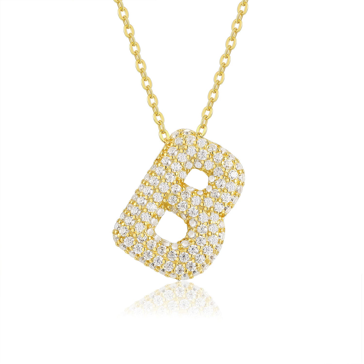 Moissanite 26 Alphabet Pendant Necklace for Men and Women 925 Sterling Silver Plated with 18K Gold