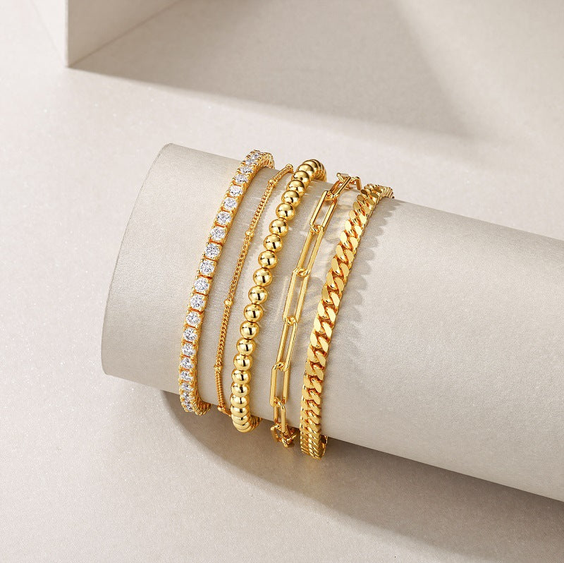 Moissanite 5-Piece Set S925 Sterling Silver Plated 18K Gold Stacking Bracelet