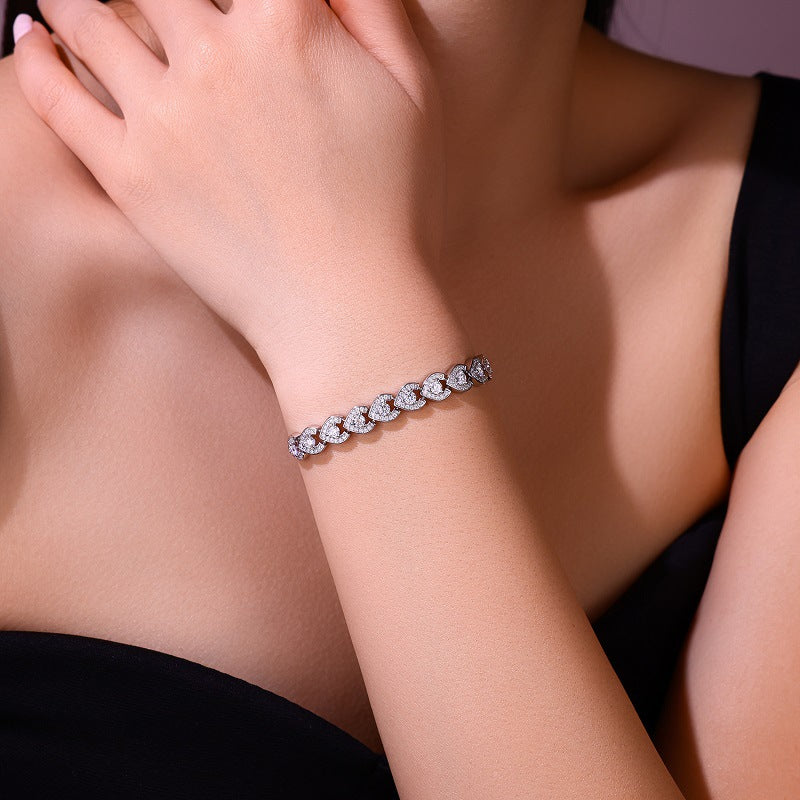 Half Moon Moissanite Bracelet for Women S925 Silver Plated with 18K White Gold