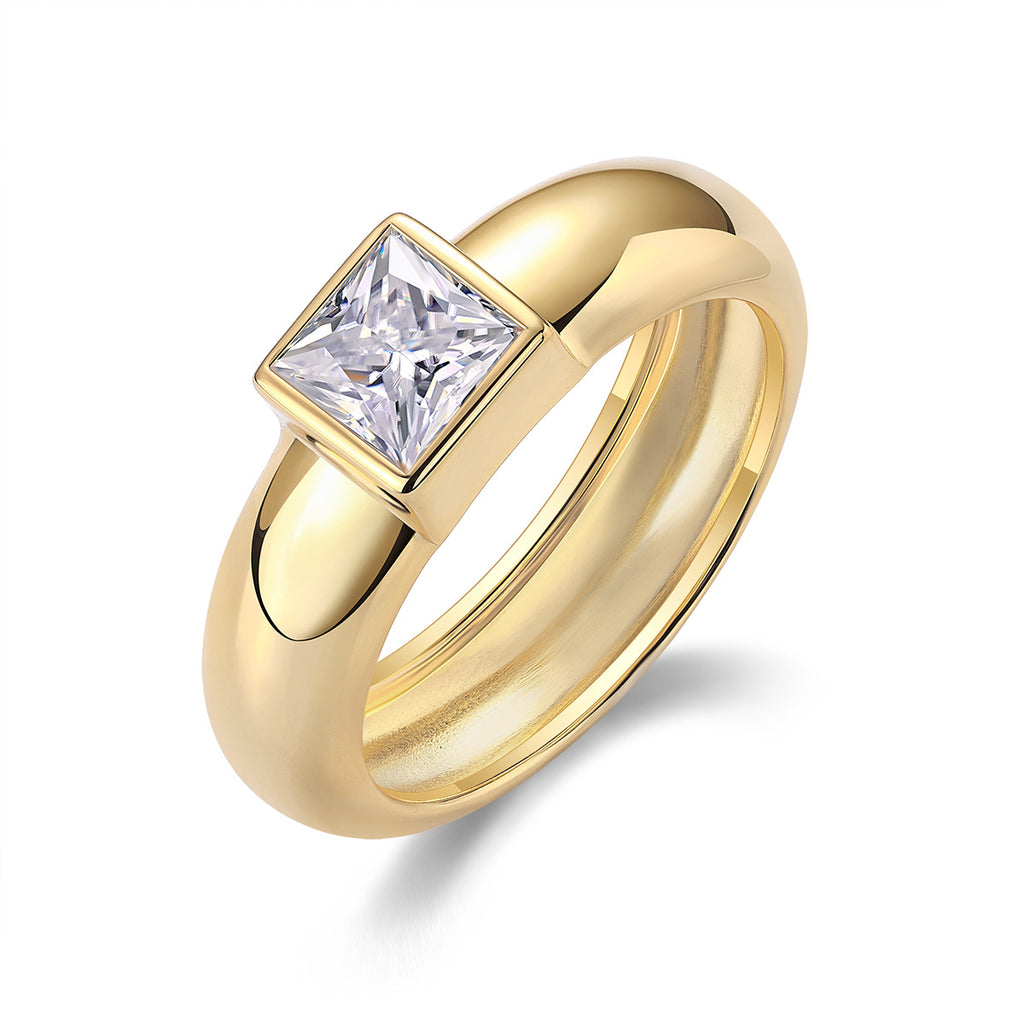 Minimalist Square Moissanite 925 Silver Ring Plated with 18K Gold