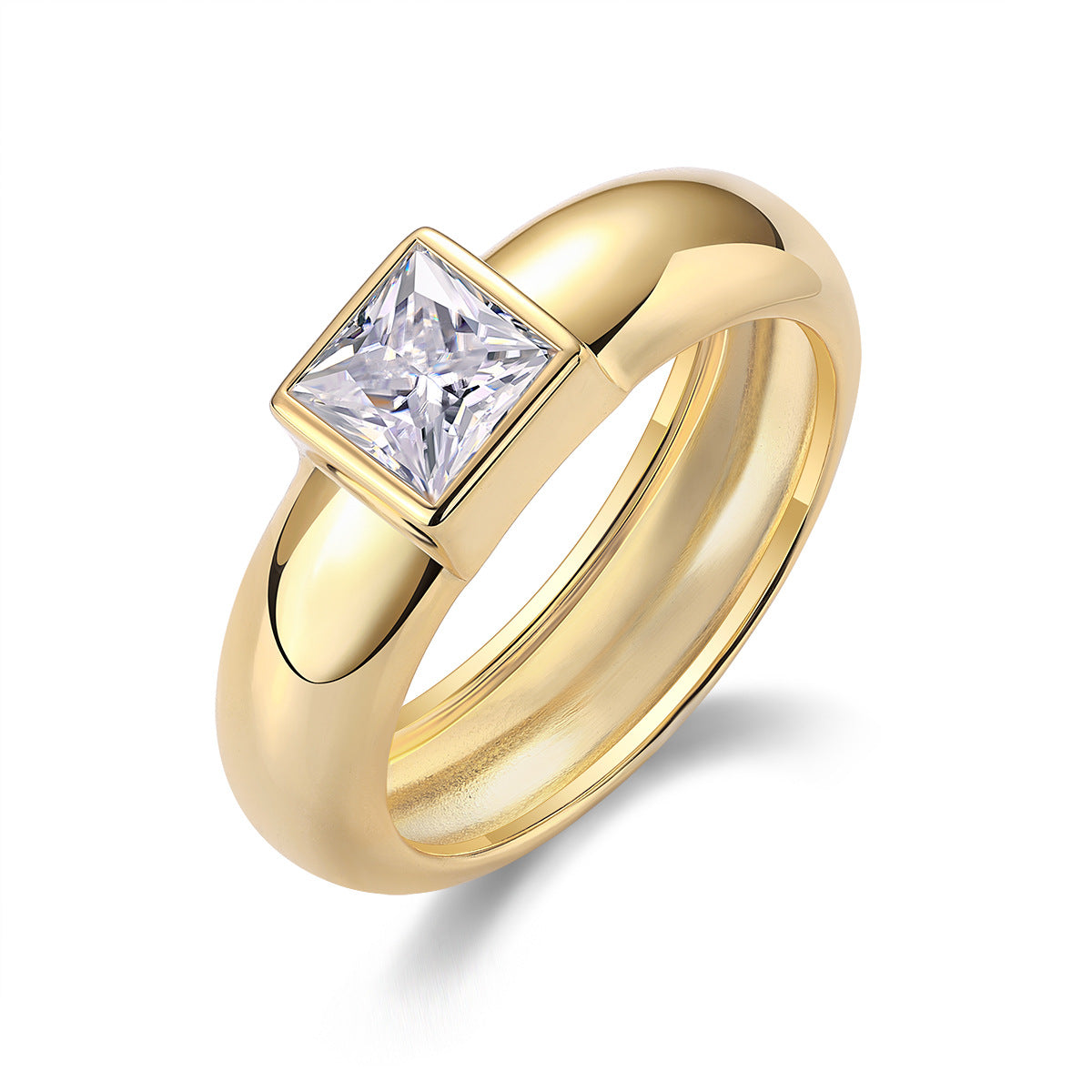Minimalist Square Moissanite 925 Silver Ring Plated with 18K Gold