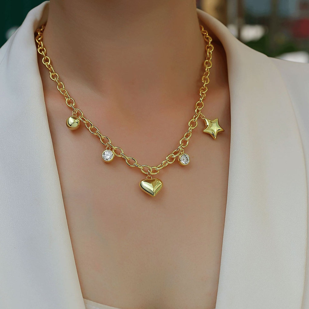 Star Moon Moissanite Necklace 26.46g S925 Sterling Silver Gold Plated Necklace For Women
