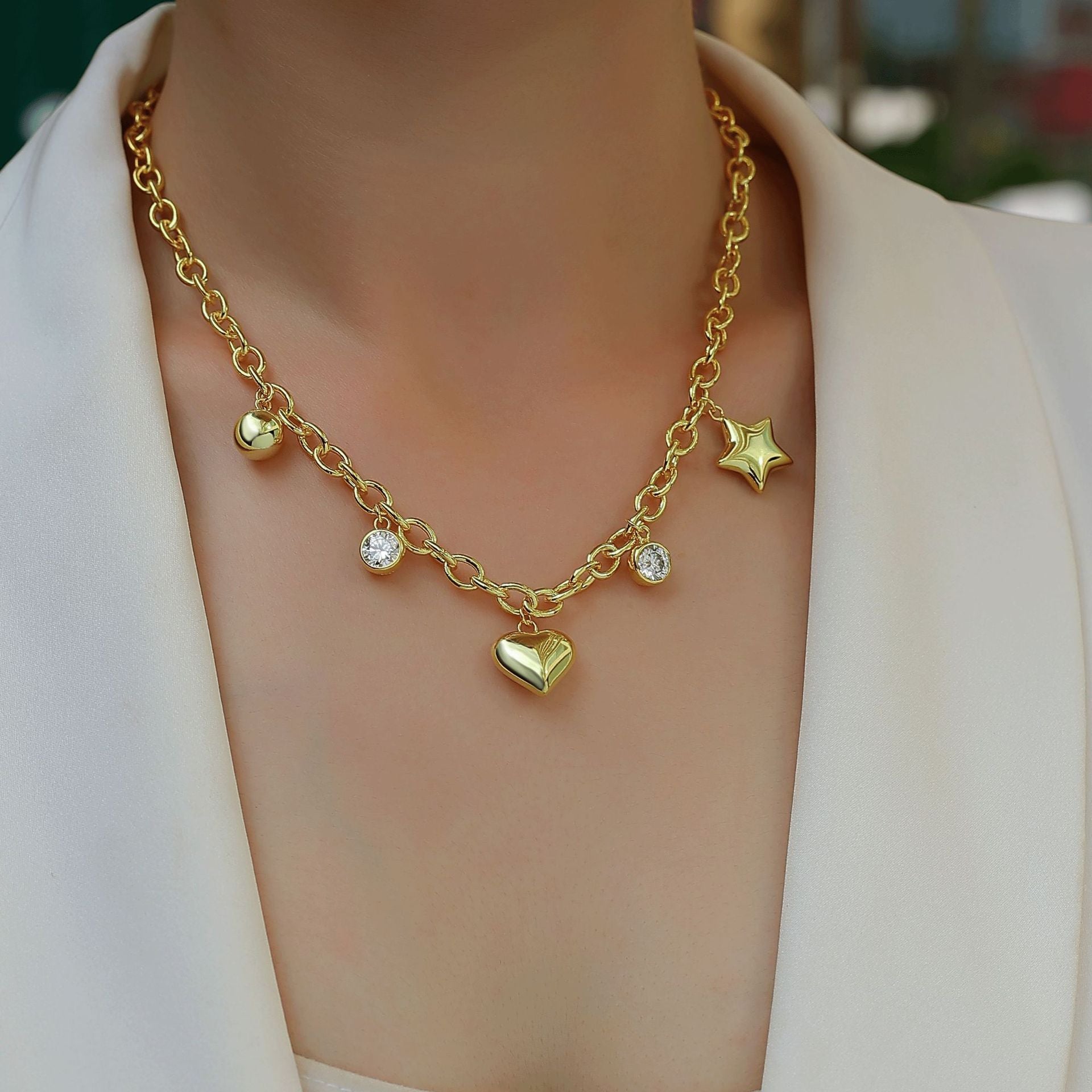 Star Moon Moissanite Necklace 26.46g S925 Sterling Silver Gold Plated Necklace For Women