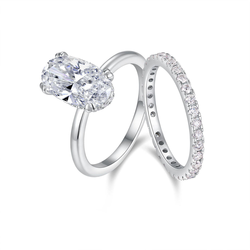 High Quality Moissanite Ring Set S925 Silver Plated 18K White Gold