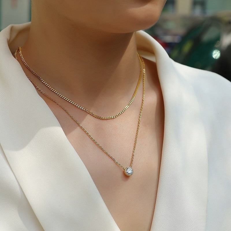 Moissanite Double Layer Necklace for Women S925 Silver Plated with 18K Gold