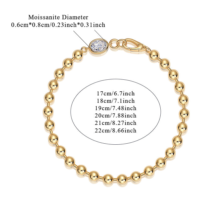 Moissanite Small Gold Bead Bracelet for Women S925 Silver Plated with 18k Gold
