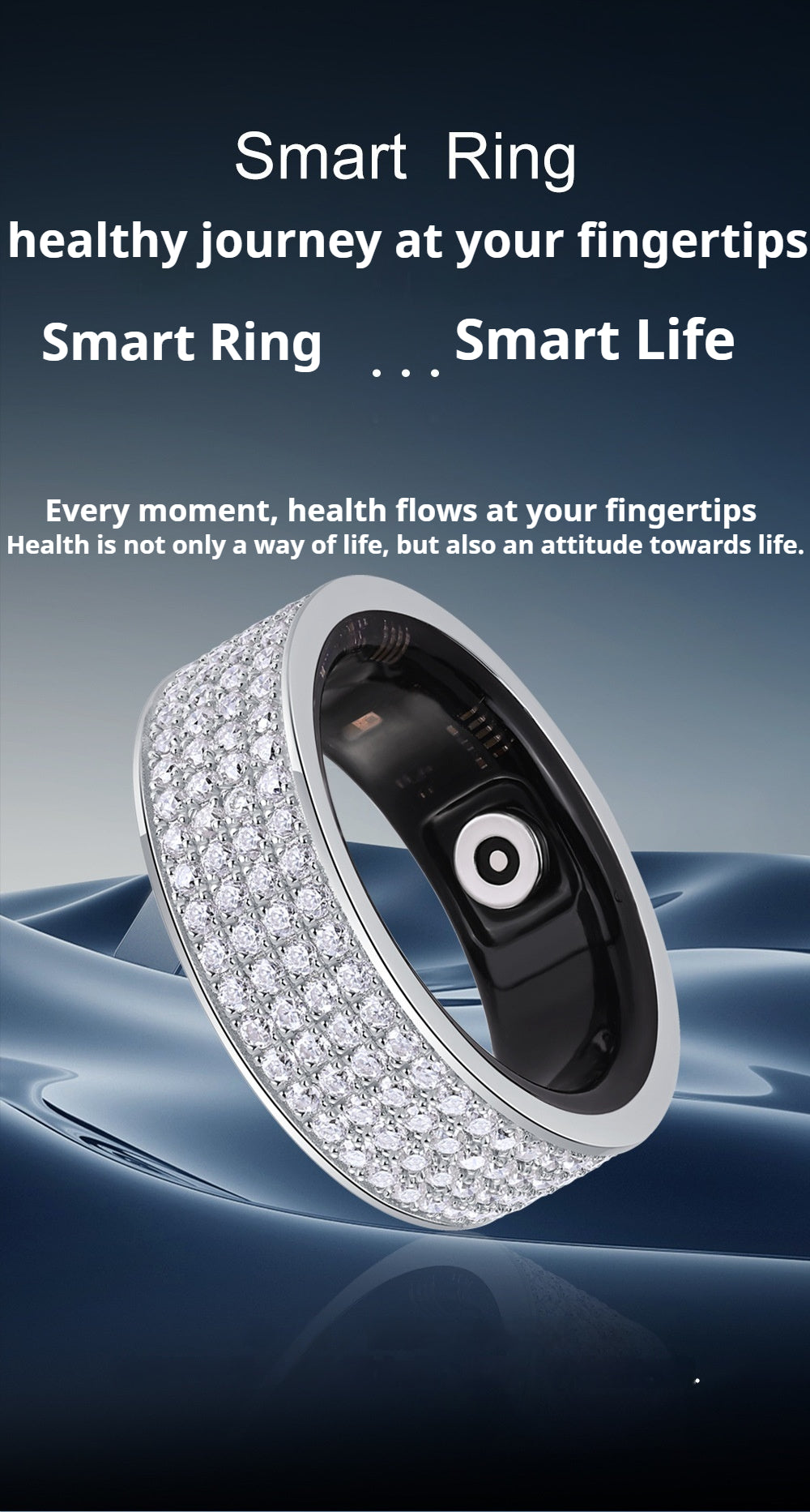 Health Star Smart Ring Integrated Blood Oxygen Monitoring S925 Silver Inlaid Moissanite Ring