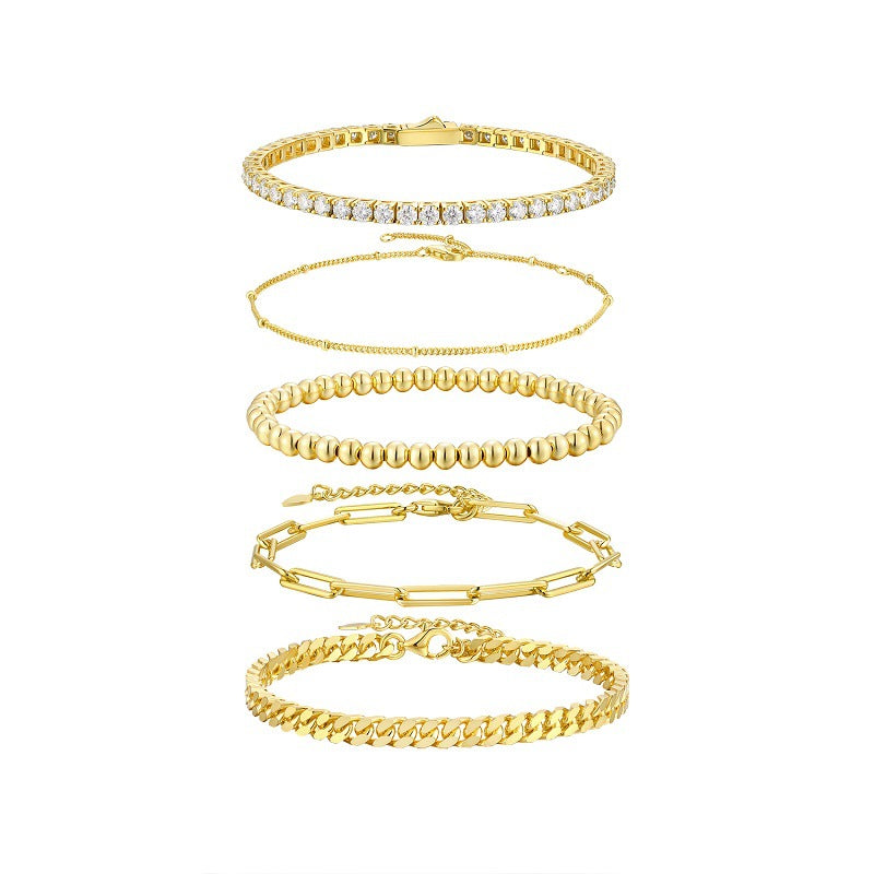 Moissanite 5-Piece Set S925 Sterling Silver Plated 18K Gold Stacking Bracelet