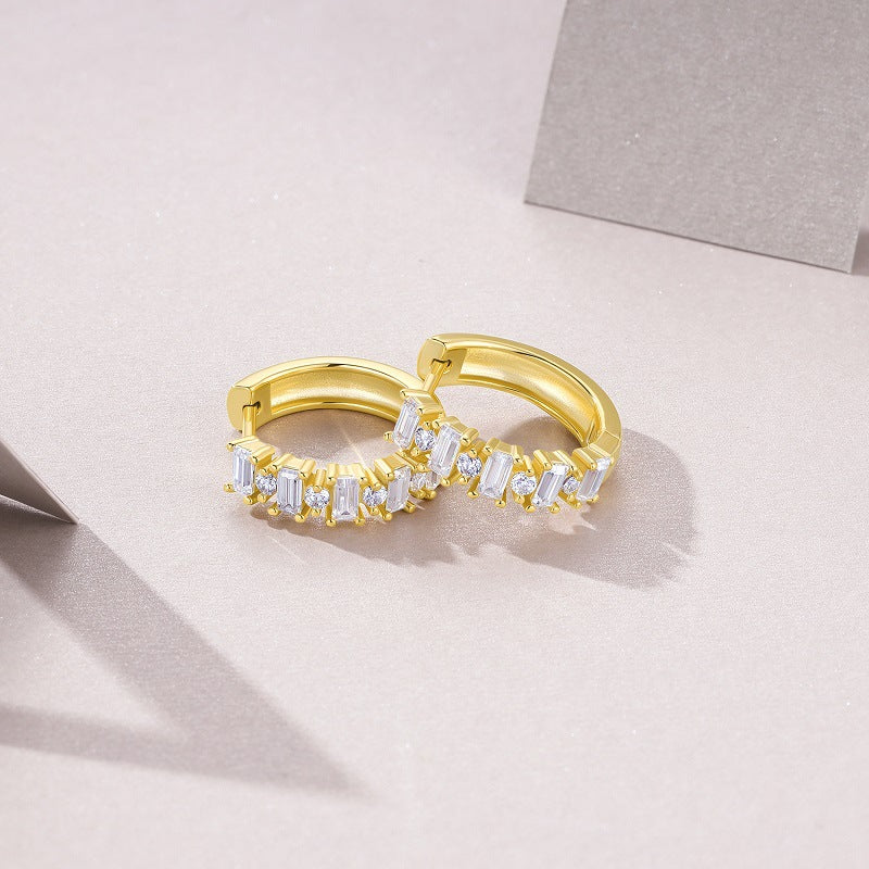 Women's Moissanite Gold Earrings S925 Sterling Silver Plated with 18K Gold