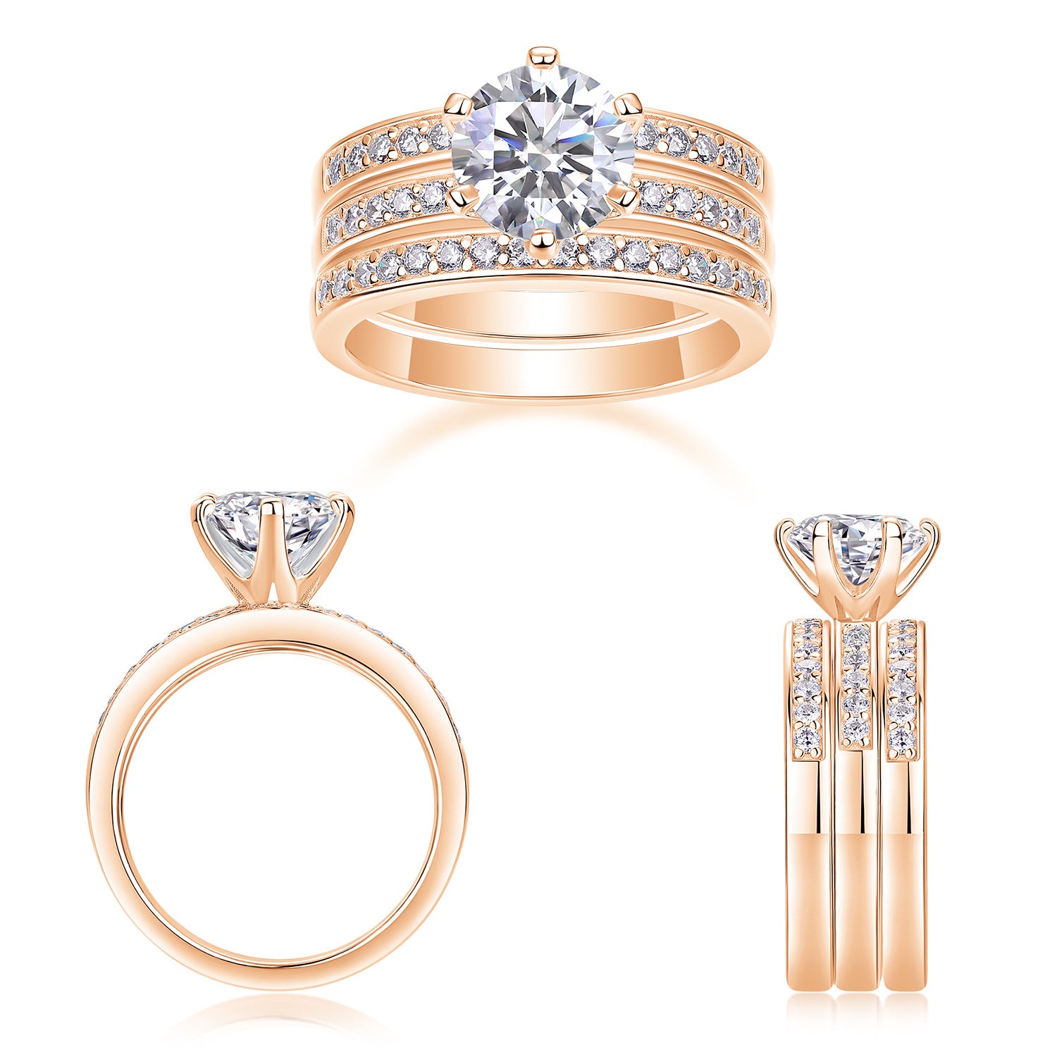 2 Carat Moissanite Three-Piece Stackable Artistic Multiple Matching Rings