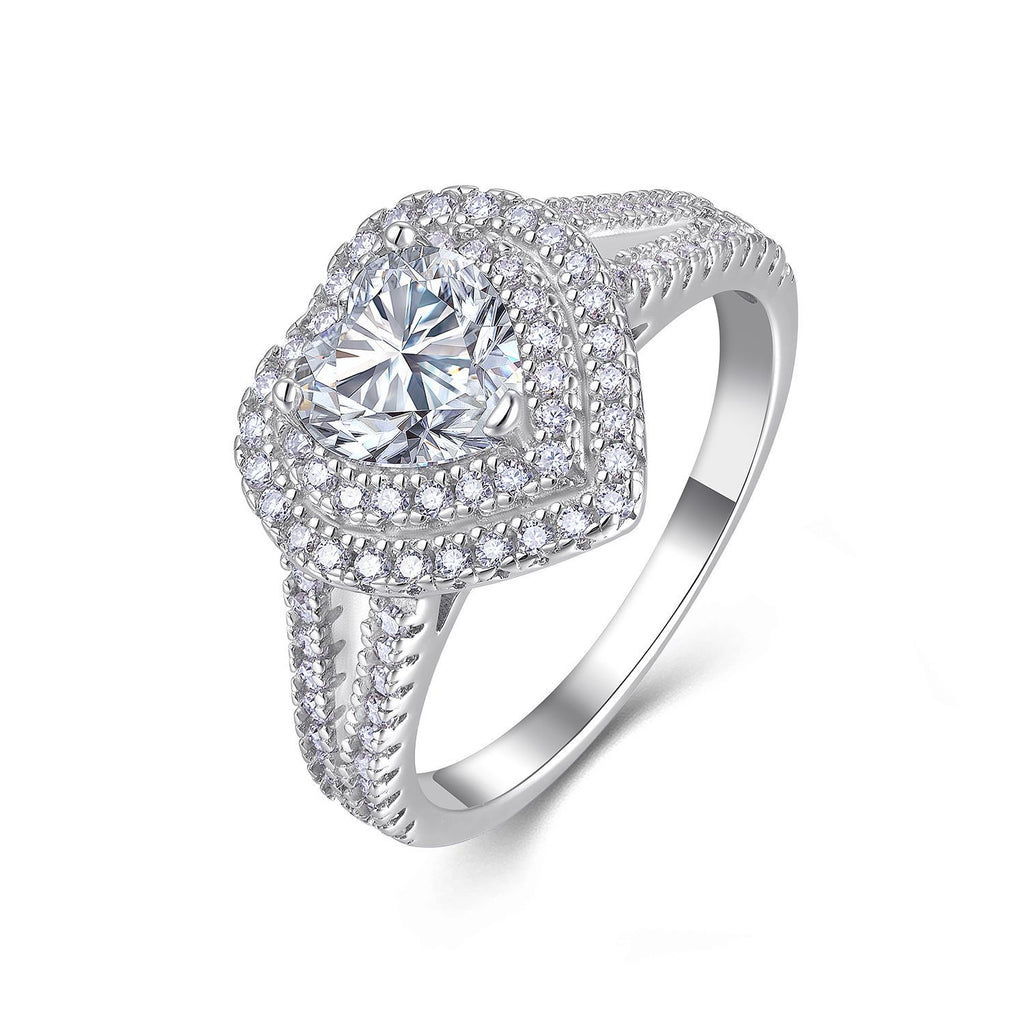 Heart-shaped Moissanite Diamond Ring Female S925 Silver Plated 18K White Gold