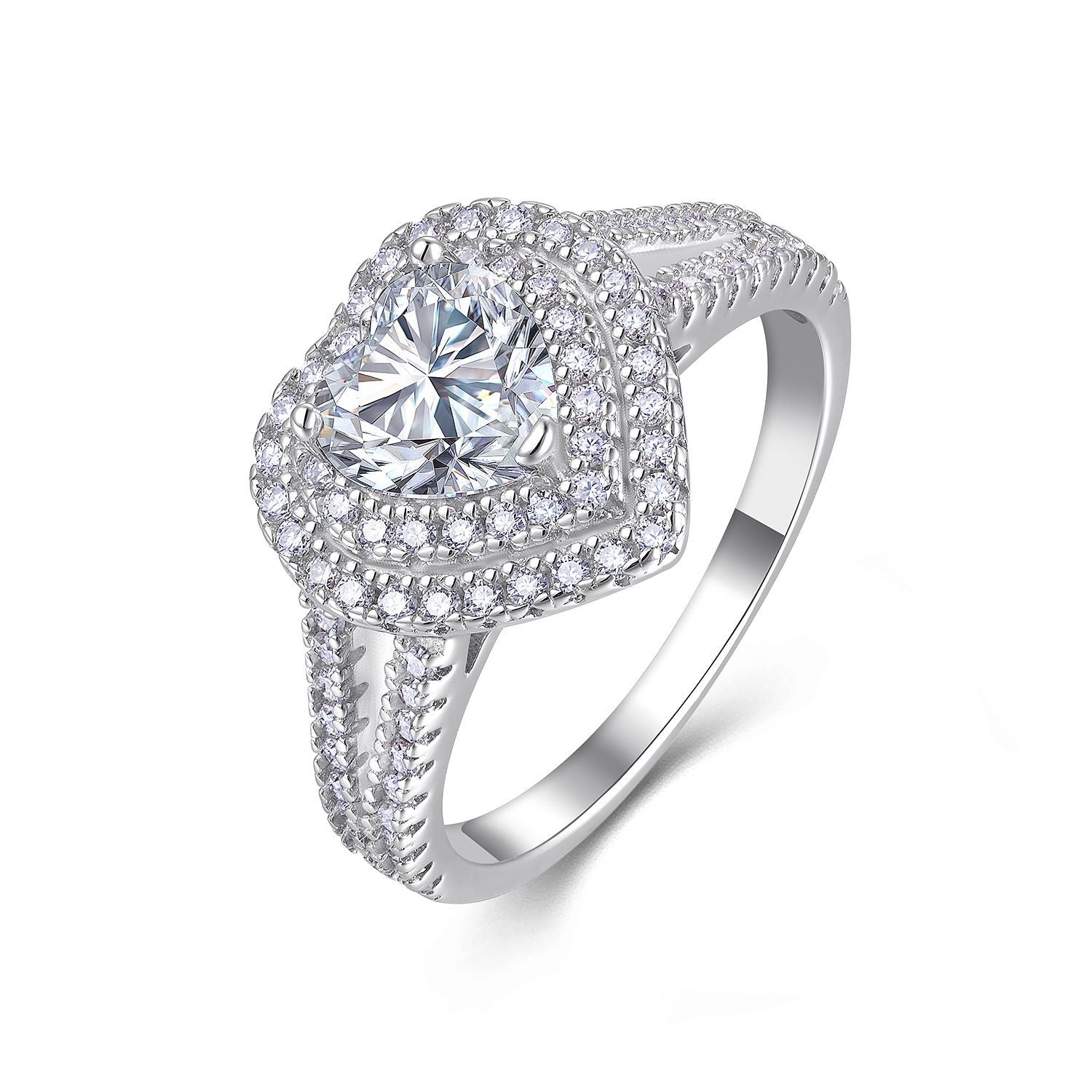 Heart-shaped Moissanite Diamond Ring Female S925 Silver Plated 18K White Gold
