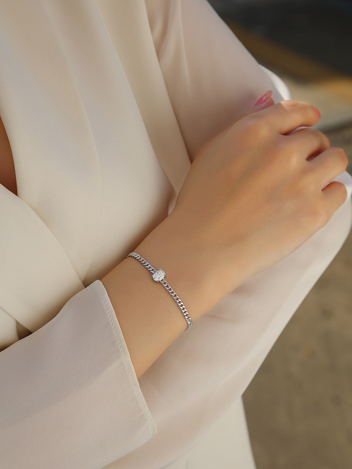 S925 Silver Plated with 18K White Gold 1CT Moissanite Cuban Tennis Bracelet for Men and Women,