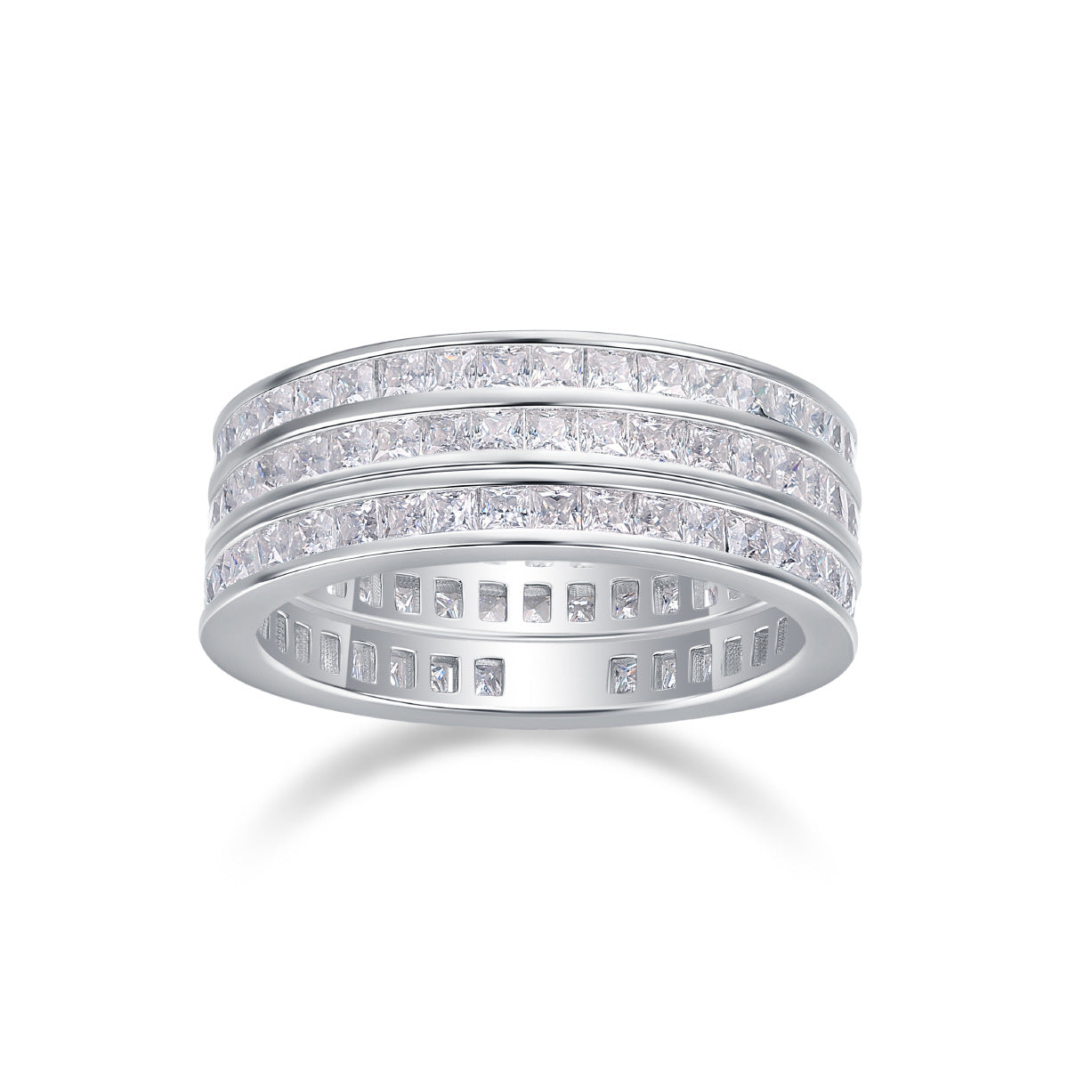Men and Women Three-Layer Stacked Moissanite Ring S925 Plated with 18K White Gold