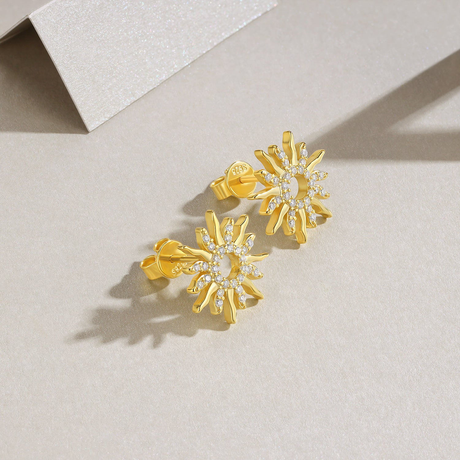Women's Moissanite Sunflower Stud Diamond  Earrings S925 Sterling Silver Plated with 18K Gold