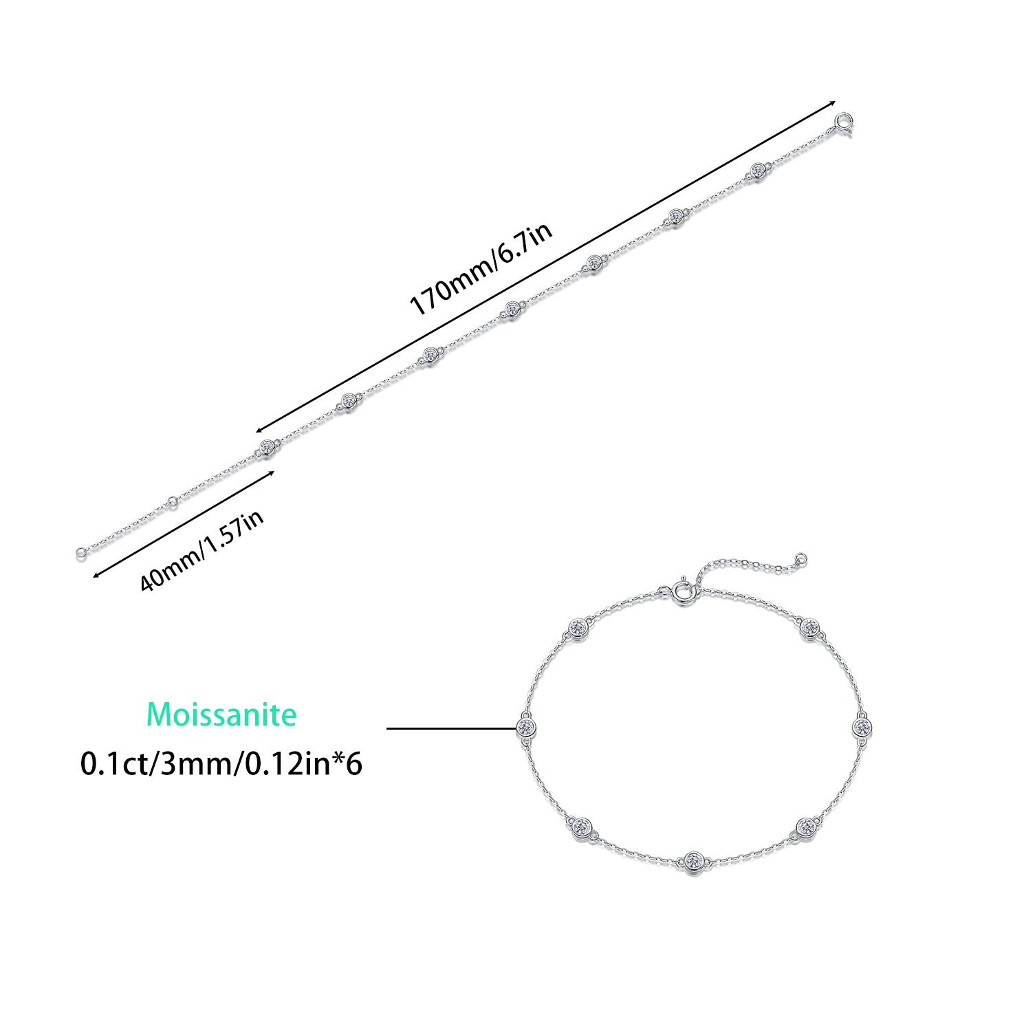 Moissanite Bubble Bracelet for Women S925 Silver Plated with 18K White Gold