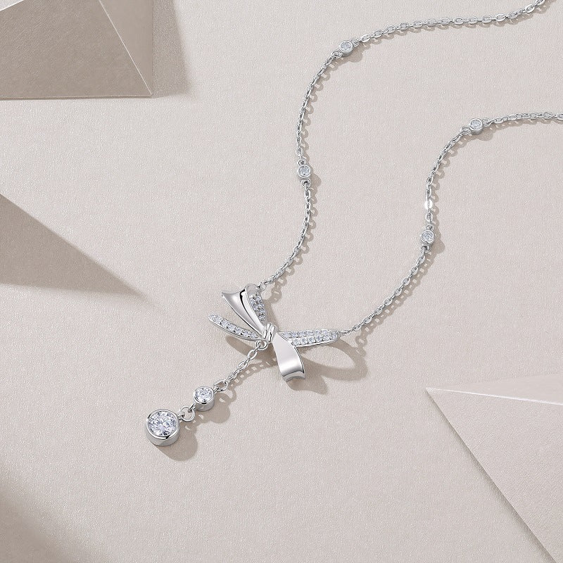 Butterfly Knot Lily of the Valley Moissanite Necklace for Women S925 Silver Plated 18K White Gold