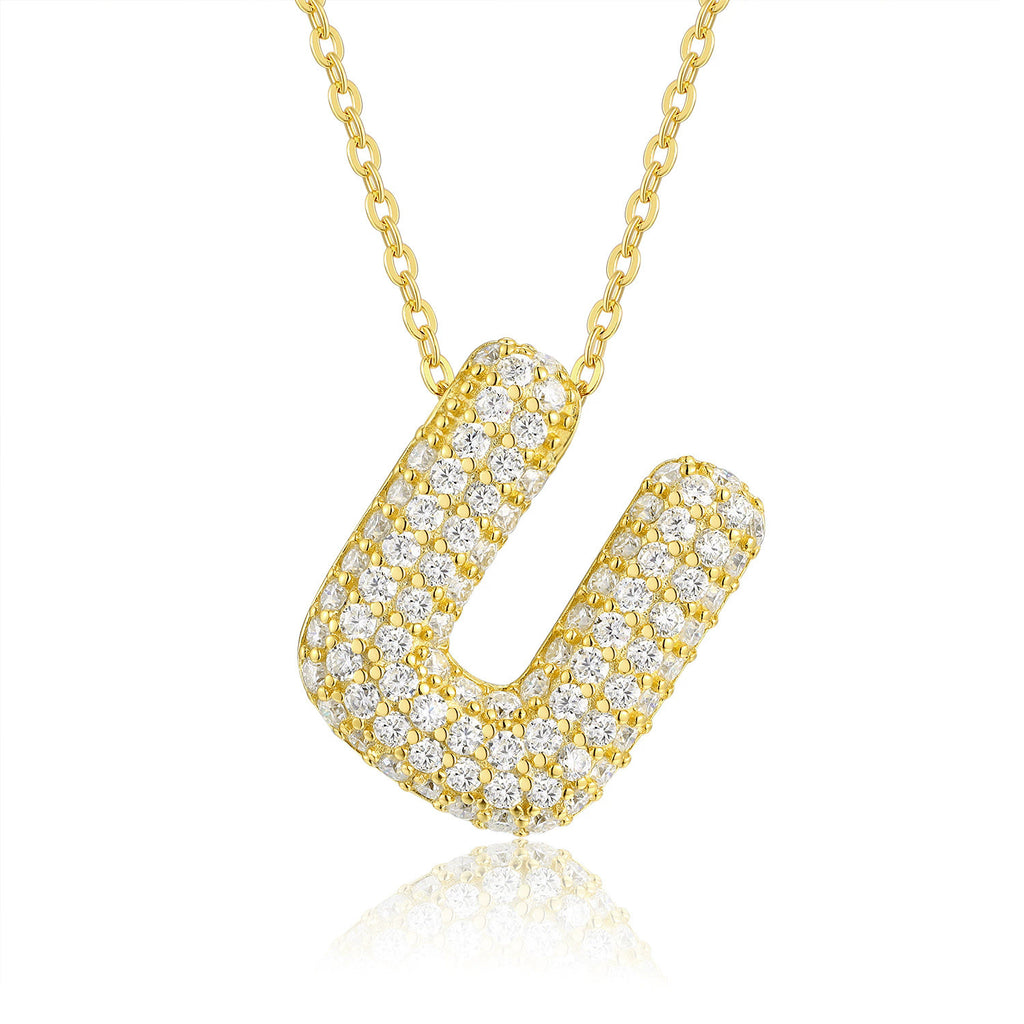 Moissanite 26 Alphabet Pendant Necklace for Men and Women 925 Sterling Silver Plated with 18K Gold