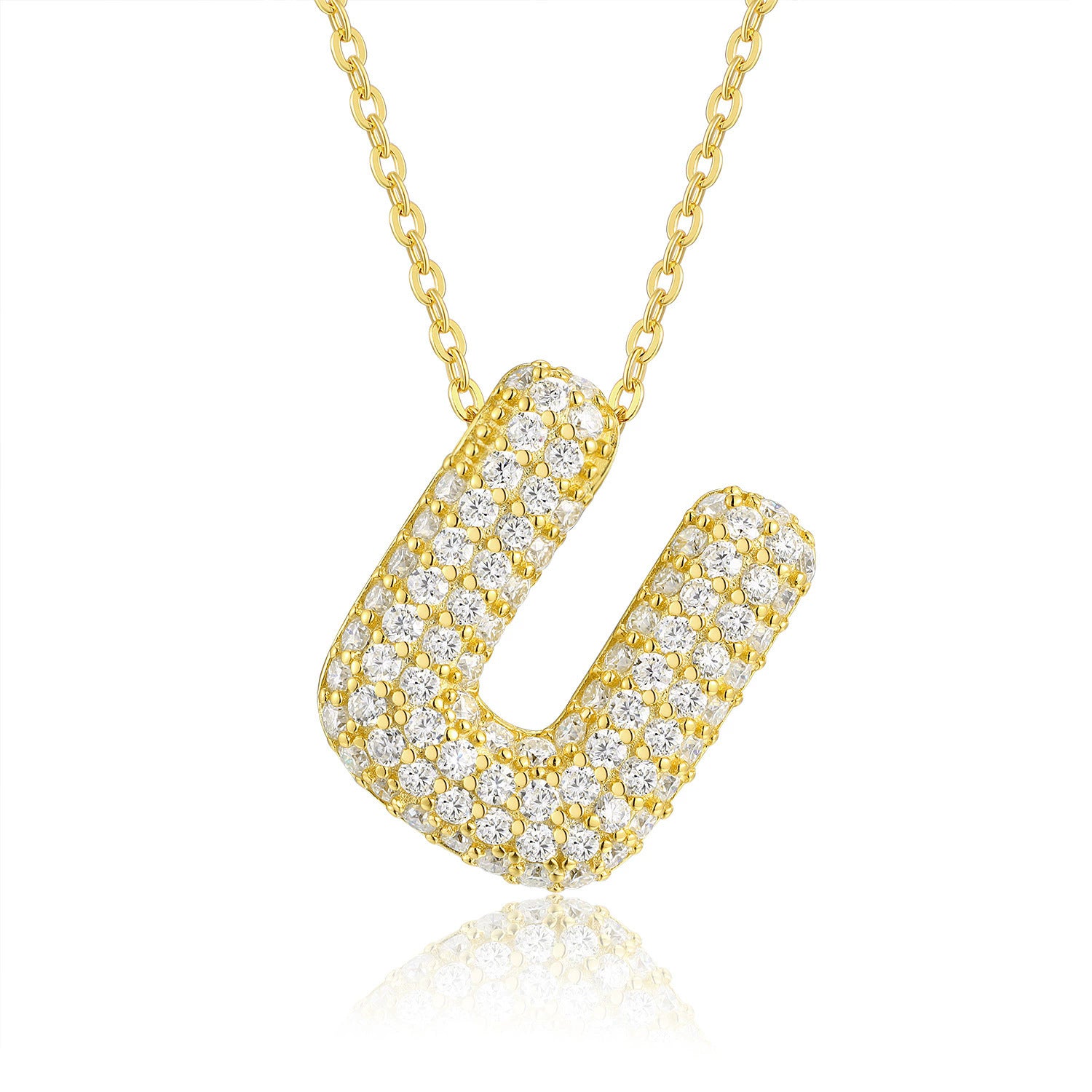 Moissanite 26 Alphabet Pendant Necklace for Men and Women 925 Sterling Silver Plated with 18K Gold