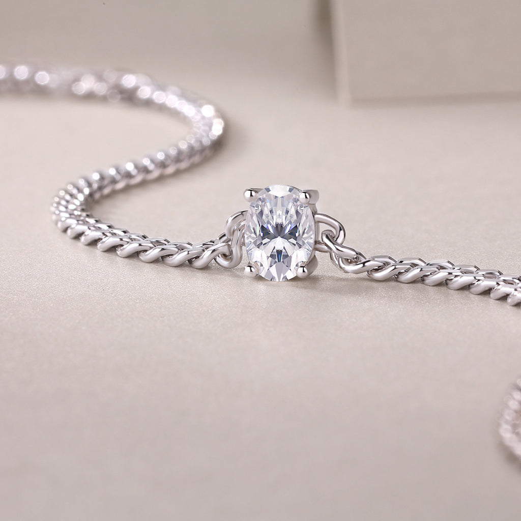 S925 Silver Plated with 18K White Gold 1CT Moissanite Cuban Tennis Bracelet for Men and Women,