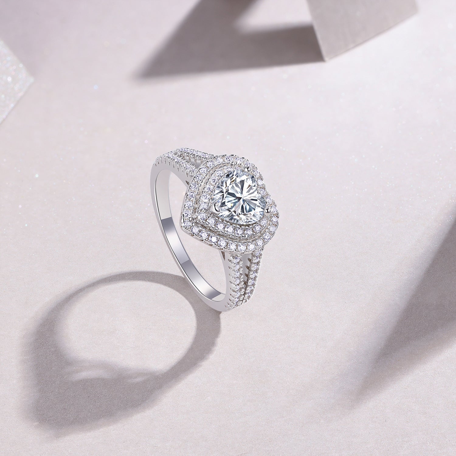 Heart-shaped Moissanite Diamond Ring Female S925 Silver Plated 18K White Gold