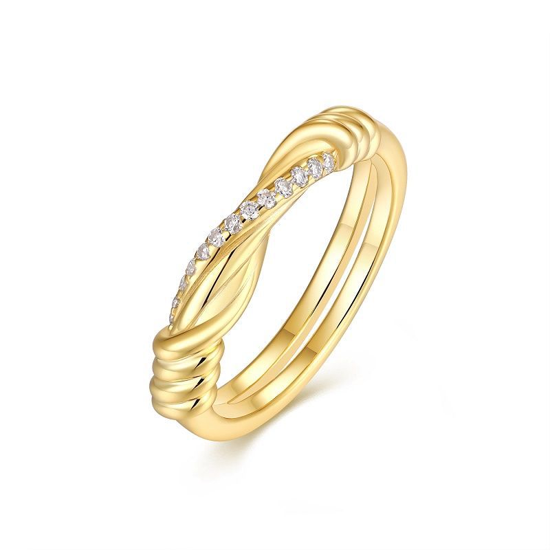 Wave Inlaid Moissanite Ring S925 Sterling Silver Plated with 18K Gold