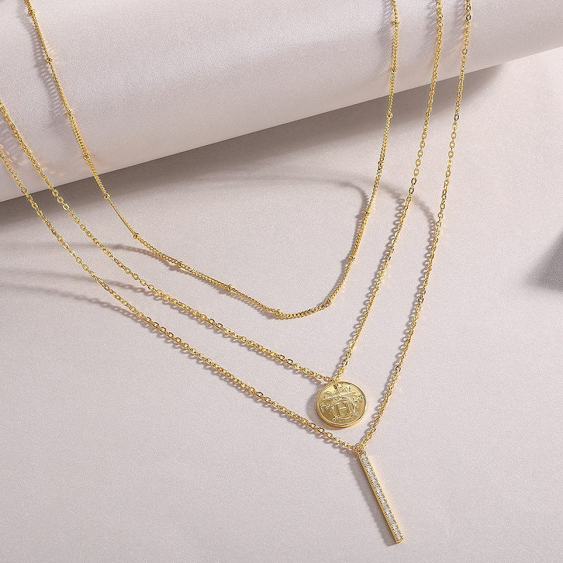 New Moissanite 3-Layer Stacked Necklace for Women S925 Sterling Silver Plated with 18K Gold