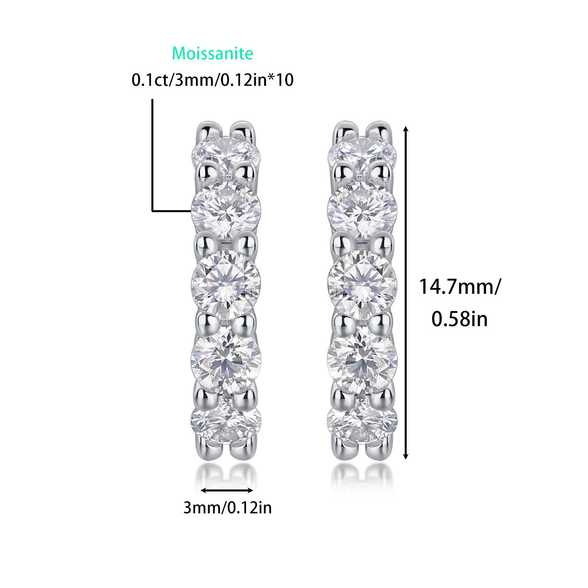 Moissanite Diamond Hoop Earrings for Women S925 Silver Plated with 18K Gold